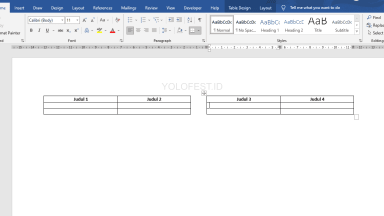 Cara membuat Dua tabel berdampingan di word