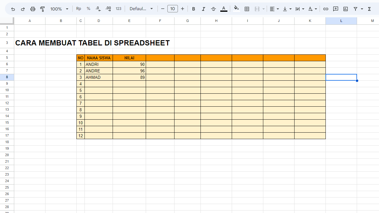 Cara Membuat Tabel Di Spreadsheet (Kolom, Garis, Warna)