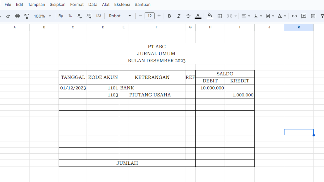 Cara Membuat Jurnal Umum di Spreadsheet (Untuk Pemula)